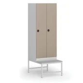 Szafki biurowe - Szafka ubraniowa z ławką, 2-drzwiowa, 1875 x 600 x 500/800 mm, zamek kodowy, drzwi beżowe - miniaturka - grafika 1