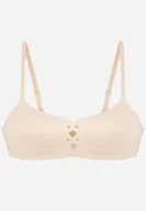 Biustonosze - Beżowy Biustonosz o Gładkim Wykończeniu z Imitacją Wiązania Azisene - miniaturka - grafika 1