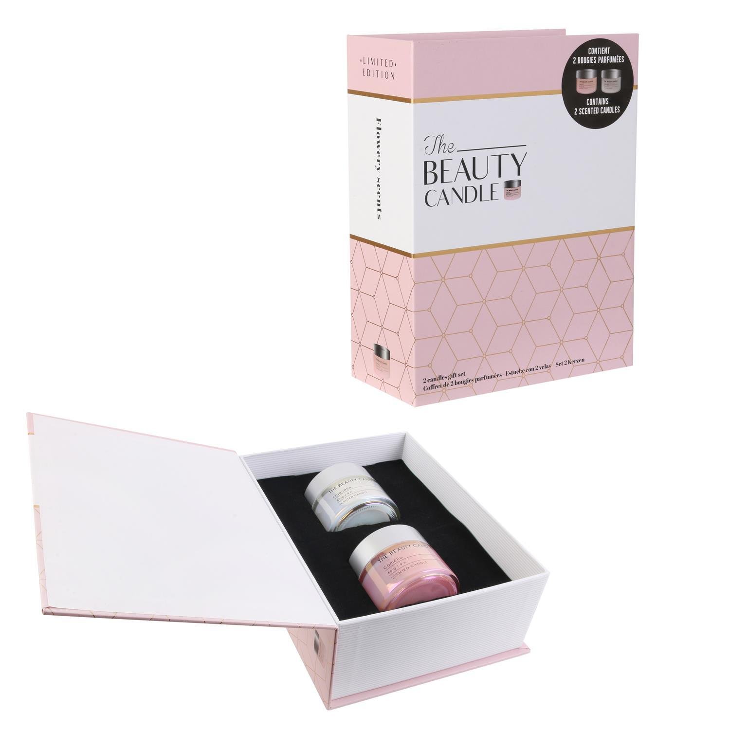 Zestaw upominkowy ze świecami zapachowymi z limitowanej edycji - 2 luksusowe świece zapachowe o kwiatowych zapachach - Ekskluzywne opakowanie upominkowe - Idealny prezent - White Pink
