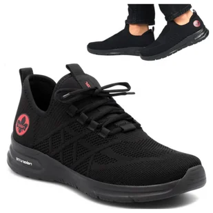 Buty Męskie Sportowe Półbuty Lekkie RIEKER Ażurowe Czarne Oddychające 41 - Półbuty męskie - miniaturka - grafika 1