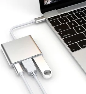 Adapter USB Modi Home Adapter aluminiowy HUB 3w1 USB-C na HDMI 4K, USB 3.1, USB-C - srebrny - Adaptery i przejściówki - miniaturka - grafika 1