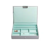 Biżuteria - akcesoria - Stackers Stackers szkatułka na biżuterię na krzyż ze wzorem, z pokrywką, z minzg ruenem podszewka, szary gołębi 73545 - miniaturka - grafika 1