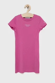 Sukienki - Calvin Klein Jeans Jeans sukienka dziecięca kolor różowy mini rozkloszowana - grafika 1