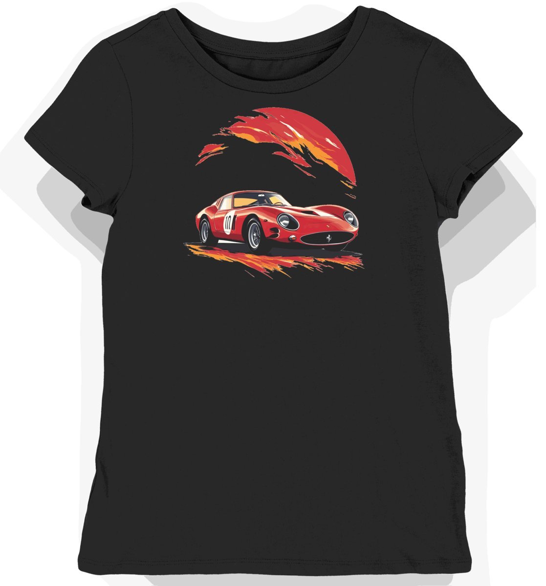 Koszulka damska czarna z klasycznym Ferrari w ruchu M