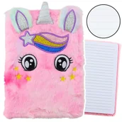 Przybory szkolne - Pluszowy Notatnik W Linie Jednorożec Różowy Tęczowy - miniaturka - grafika 1