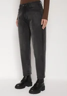 Spodnie damskie - Szare Jeansy o Kroju Mom Fit z Wysokim Stanem Ralerra - miniaturka - grafika 1