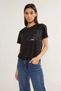 Koszulki i topy damskie - T-shirt damski z cekinami - Monnari - grafika 1