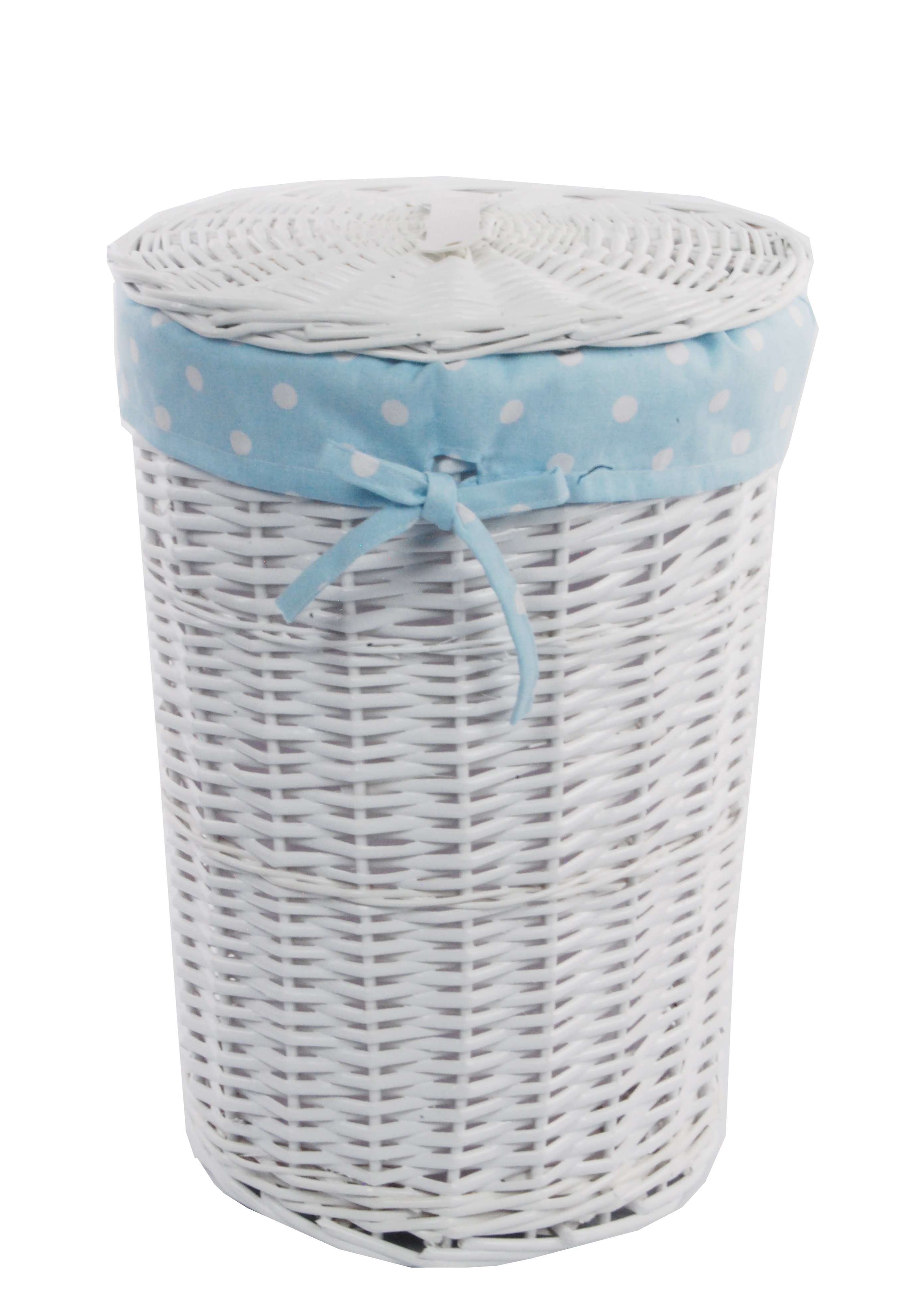 Kosz na pranie kosz na pranie skrzynia na pranie wierzba biała baby blue okrągła pokrywa D.32 H.47