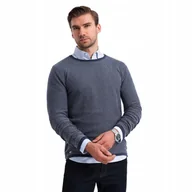 Swetry męskie - Męski dzianinowy sweter w strukturalne kropki granatowy V1 OM-SWSW-0118 XL - miniaturka - grafika 1