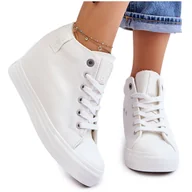 Trampki damskie - BIG STAR SHOES Wysokie Trampki Na Ukrytym Koturnie Big Star LL274035 Białe - miniaturka - grafika 1
