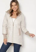 Kurtki damskie - Jasnoszara Pikowana Kurtka z Kapturem i Przedłużonym Tyłem Tulara - miniaturka - grafika 1