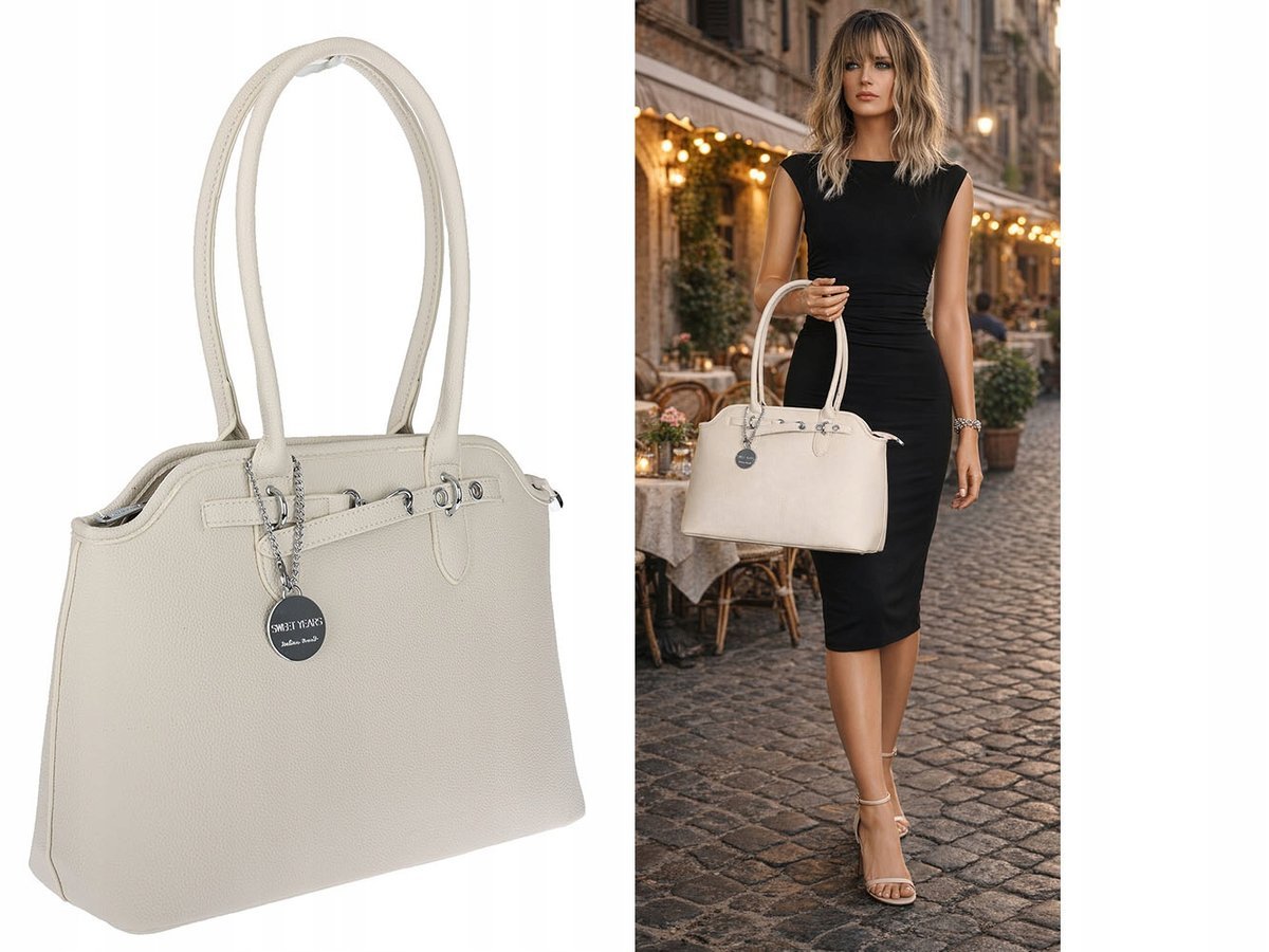 Torebka Damska Shopper na Ramię A4 włoska marka SWEET YEARS OSY84 Beżowa