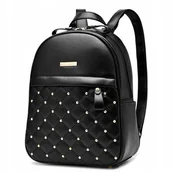 Plecaki - PLECAK DAMSKI ĆWIEKI MIEJSKI CZARNY EFEKTOWNY Z KIESZENIĄ - miniaturka - grafika 1