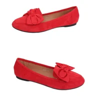 Mokasyny damskie - Mokasyny z kokardą czerwone B2028 Red - ButyModne - miniaturka - grafika 1