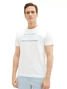 TOM TAILOR Męski T-shirt z nadrukiem logo, 20000 – biały, XL - Koszulki męskie - miniaturka - grafika 1