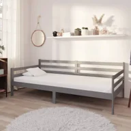 Łóżka - Łóżko dzienne z materacem 90x200 cm szare lite drewno sosnowe - miniaturka - grafika 1