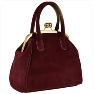 Torebki damskie - Damska torebka bordowa skóra naturalna zamszowa zatrzask retro - miniaturka - grafika 1