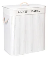 Kosze na bieliznę - Biały bambusowy kosz na pranie z dwiema komorami W2-D76 - miniaturka - grafika 1