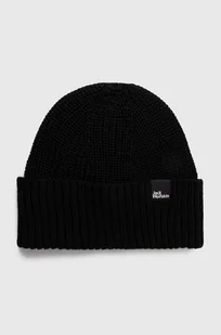 Jack Wolfskin czapka wełniana kolor czarny z cienkiej dzianiny - Czapki damskie - miniaturka - grafika 1