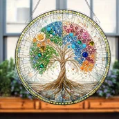 Inne - TEMU DIY 2D płaski zestaw do malowania diamentów, Drzewo czterech pór roku, Diamenty w kształcie nieregularnym, Akrylowy wisiorek, Idealny na Dzień - miniaturka - grafika 1