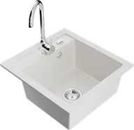 Zlewozmywaki z baterią - Mexen Vito zlewozmywak granitowy 1-komorowy z baterią kuchenną Telma, biały - 6503-20-670200-00 - miniaturka - grafika 1