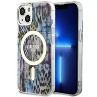 Etui i futerały do telefonów - Guess GUHMP14SHLEOPWB iPhone 14 6.1" niebieski/blue hardcase Leopard MagSafe - miniaturka - grafika 1