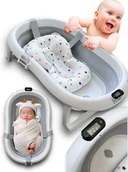 Wanienki dla dzieci - Wanienka Miska Składana dla Dziecka z Termometrem LCD i Poduszka Turystyczna Silikonowa - miniaturka - grafika 1
