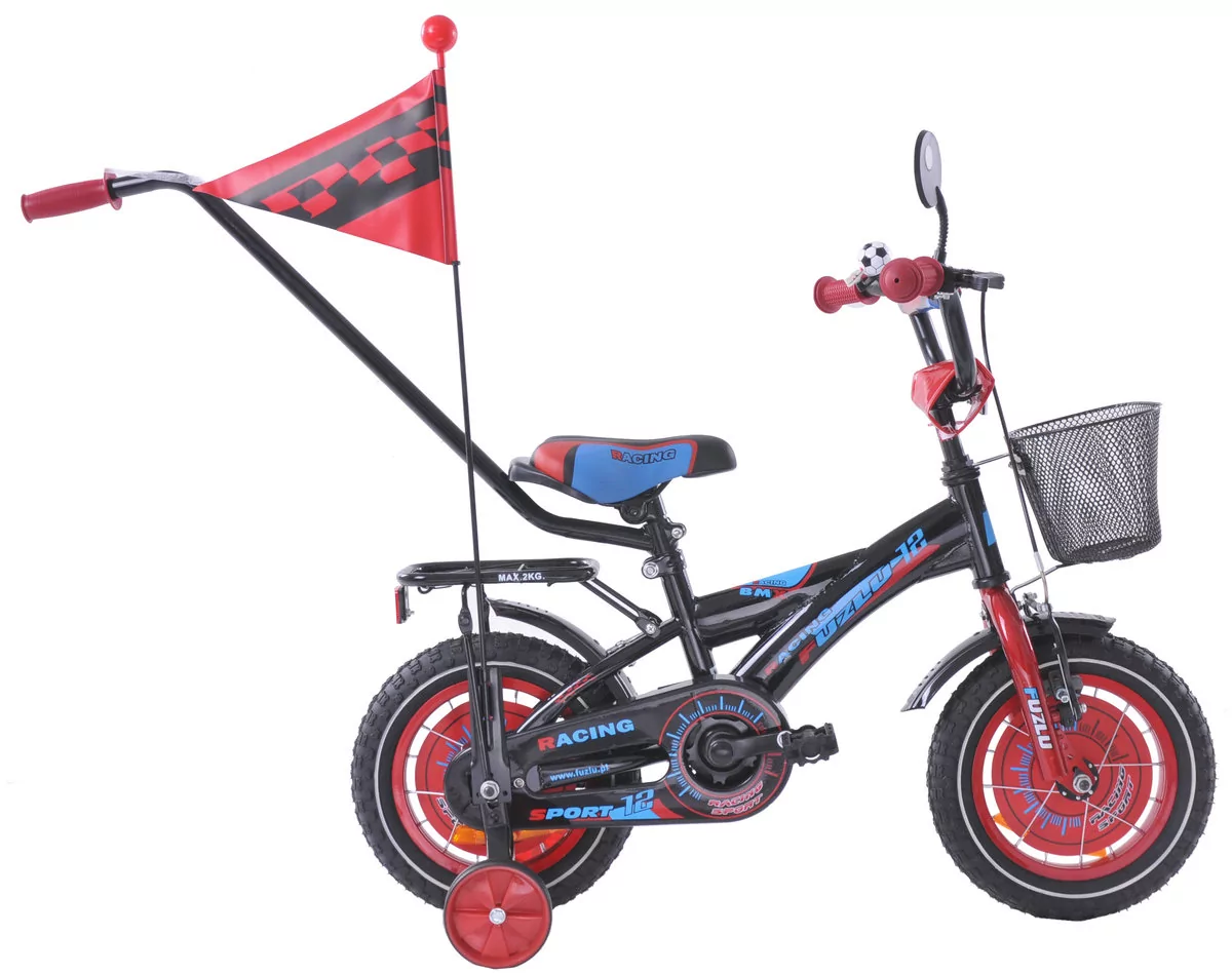 Rower dziecięcy 12" Fuzlu Racing czarno-czerwono-niebieski