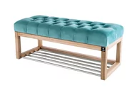 Ławki do przedpokoju - Ławka na buty 125cm EMRAWOOD drewno lite kolor naturalny siedzisko pikowane kolor miętowy - miniaturka - grafika 1