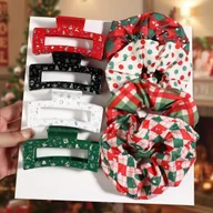 Ozdoby do włosów - TEMU 8 szt. Zestaw Błyszczących Spinków do Włosów i Gumek w Motywie Śnieżynki na Boże Narodzenie – Czerwony/Zielny/Czarny/Złoty, Elastyczne Opaski - miniaturka - grafika 1