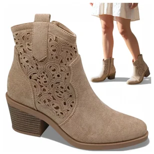 Damskie Kowbojki na Obcasie Botki Letnie Modne Zamszowe Wiosenne Barski 38 - Botki damskie Damskie Kowbojki na Obcasie Botki Letnie Modne Zamszowe Wiosenne Barski 38 - Botki damskie - miniaturka - grafika 1