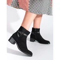 Botki damskie - Zamszowe czarne botki na niskim obcasie Sergio Leone - miniaturka - grafika 1