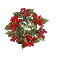 Ozdoby bożonarodzeniowe - Stroik z poinsecją i brokatową jarzębiną 20 cm - miniaturka - grafika 1