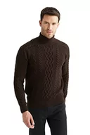 Koszulki męskie - DeFacto Męski sweter z dzianiny z długim rękawem, okrągły dekolt, slim fit dla mężczyzn, topy (brązowy, L), brązowy, L - miniaturka - grafika 1