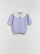 Swetry damskie - Reserved - Kardigan z ozdobnym kołnierzem - lawendowy - miniaturka - grafika 1