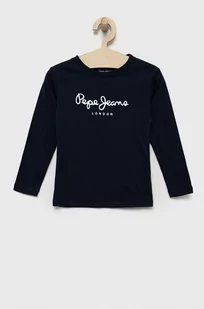 Pepe Jeans longsleeve bawełniany dziecięcy kolor granatowy z nadrukiem - Bluzki dla chłopców - miniaturka - grafika 1