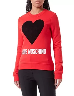 Bluzy damskie - Love Moschino Damska bluza z okrągłym dekoltem, okrągły dekolt, okrągły dekolt, z rozdrobnionymi płatkami cekiny i wodnym nadrukiem logo, czerwona, 46, Czerwony, 46 - grafika 1