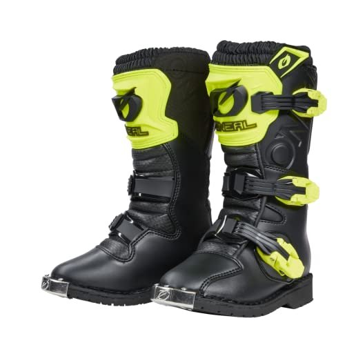 O'NEAL Buty motocrossowe Dzieci Enduro Motocykl Komfort dzięki wewnętrznej powłoce Air-Mesh, cztery klamry zamykające, wysokiej jakości materiał syntetyczny Boots Rider Pro Youth Czarne, żółty neonowy, 32 EU