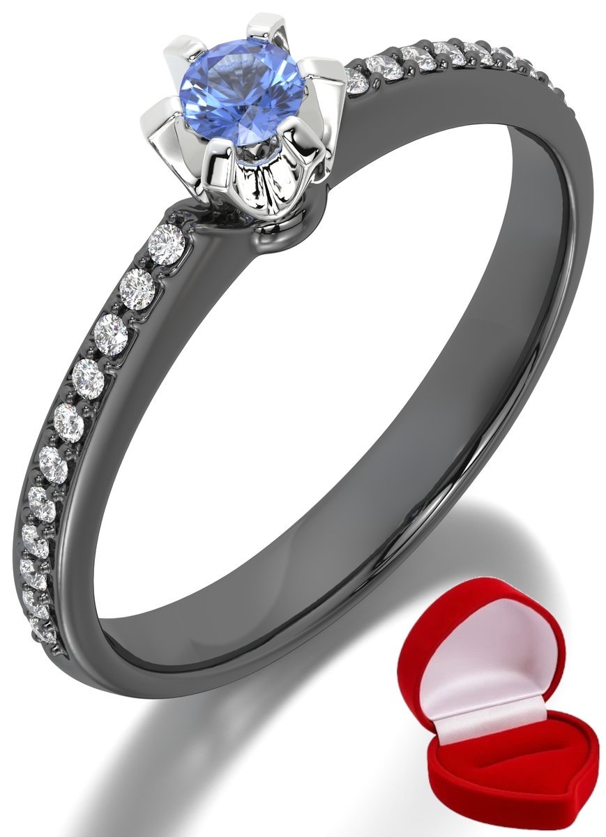 ZŁOTY PIERŚCIONEK ZARĘCZYNOWY 585 14k SZAFIR 0,09 ct CZARNE ZŁOTO R16