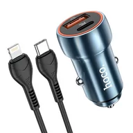 Akcesoria do smartwatchy - HOCO ładowarka samochodowa Typ C + USB QC 3.0 Power Delivery 20W z kablem do iPhone Lightning 8-pin Z46A niebieska - miniaturka - grafika 1