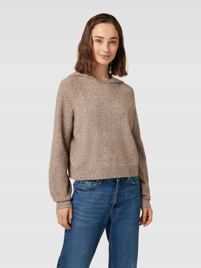 VERO MODA BEŻOWY SWETER Z KAPTUREM I DŁUGIM RĘKAWEM S 6EA