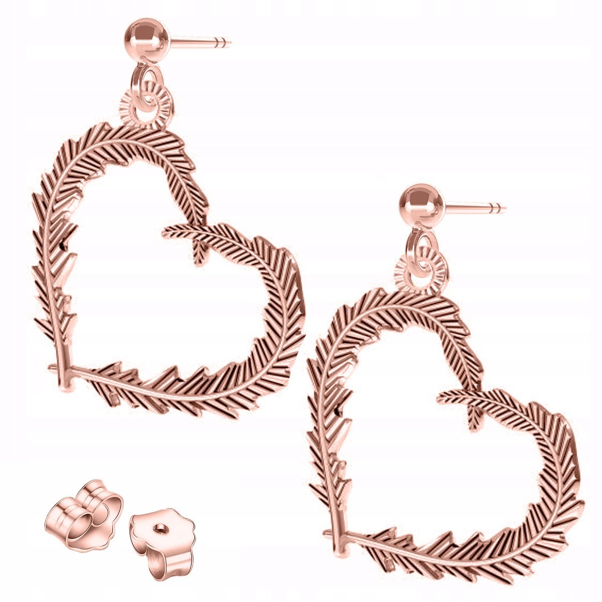 Kolczyki Pozłacane Serca Serduszka Gałązki Liście Ozdobne Serce SREBRO 925