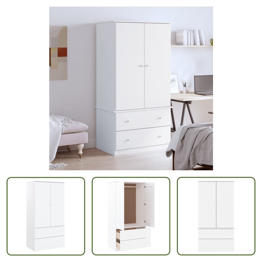 The Living Store Szafa ALTA biała 90x55x170 cm lite drewno sosnowe