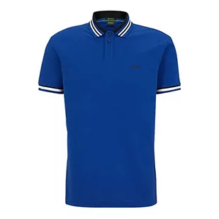 BOSS Męska koszulka polo Paddy 2 z bawełny piqué z prążkowanymi paskami, Bright Blue438, 5XL - Koszulki męskie - miniaturka - grafika 1