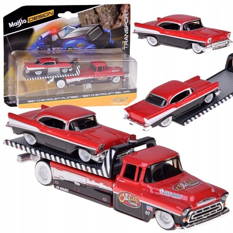 Jokomisiada Maisto Licencjonowane Auta Metalowe Chevrolet Flatbed 1957 i Bel Air ZA5864
