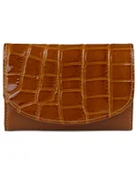 Portfele - Skórzany mały portfel damski krokodyl Jasny brąz - miniaturka - grafika 1