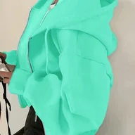 Kurtki damskie - TEMU Kurtka z Kapturem dla Kobiet w Kolorze Turkusowym z Lekkim Materiałem i Kieszeniami na Zamek - Długi Rękaw, Wygodny Krój, Przodu na Zamek, - miniaturka - grafika 1