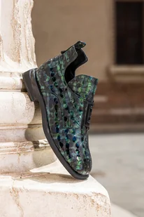 Zielone botki skórzane damskie na ozdobnym klocku guma z ozdoba krokodyli wzór Casu BC24X5-G-37 - Botki damskie - miniaturka - grafika 1