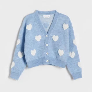 Swetry dla dziewczynek - Reserved - Kardigan w serca - Niebieski - grafika 1