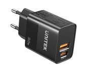 Ładowarki do telefonów - Unitek P1124ABK01-EU 1xUSB-C 1xUSB-A PD 20W Czarna - miniaturka - grafika 1